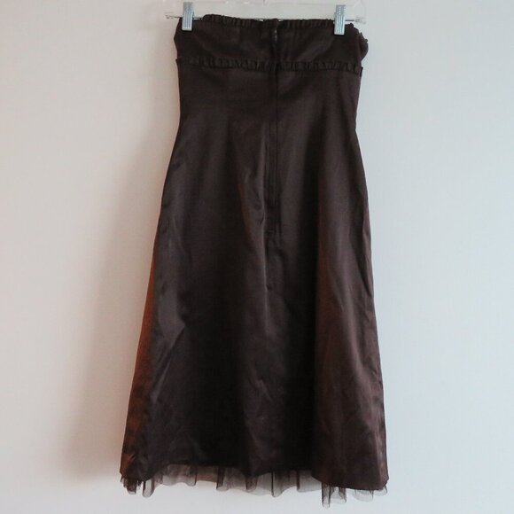 VINTAGE Y2K RW & CO Espresso Brown Satin Sweetheart Tulle Dress US 0 Prom Goth - Picture 10 of 15